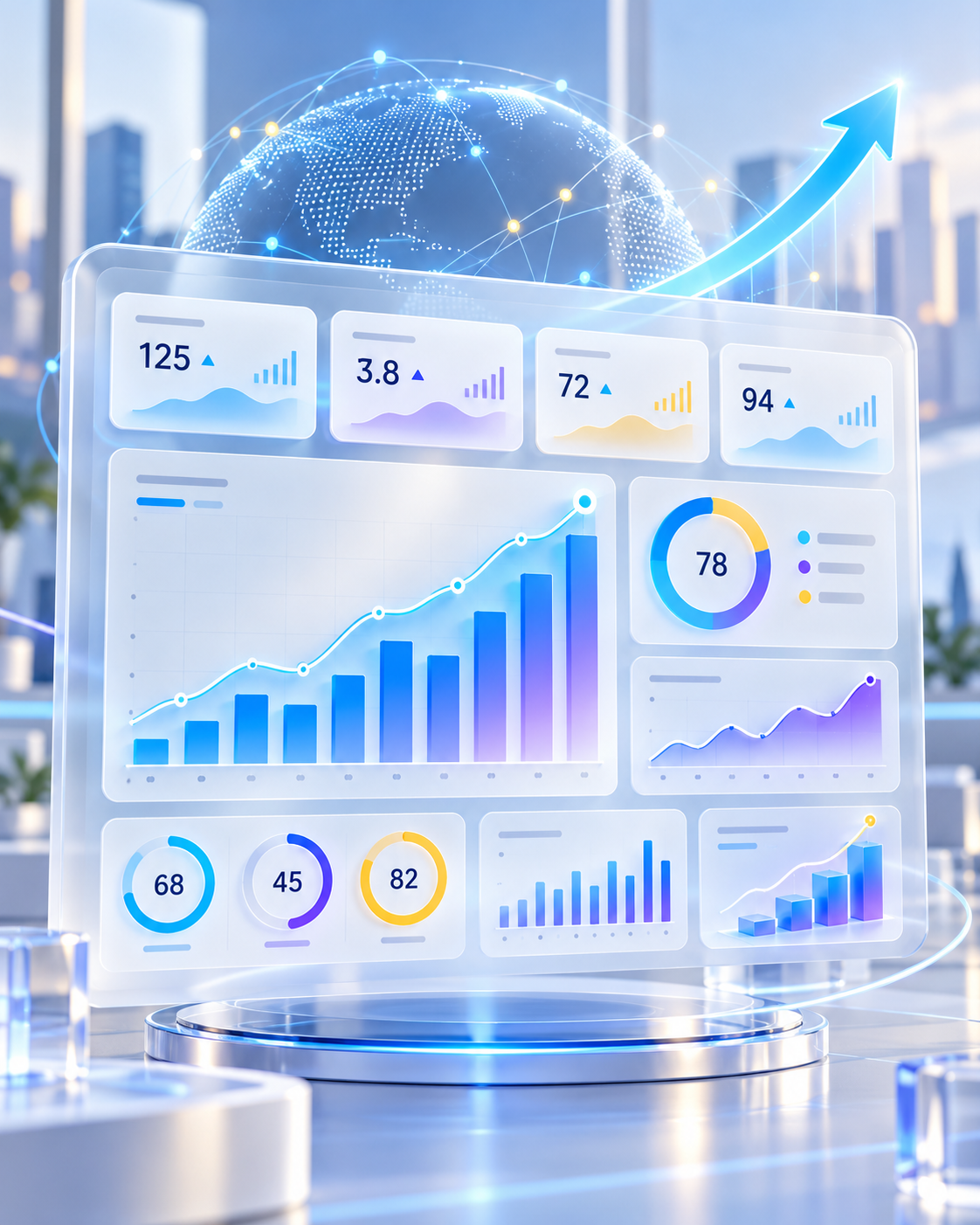 AI analytics dashboard with business growth statistics