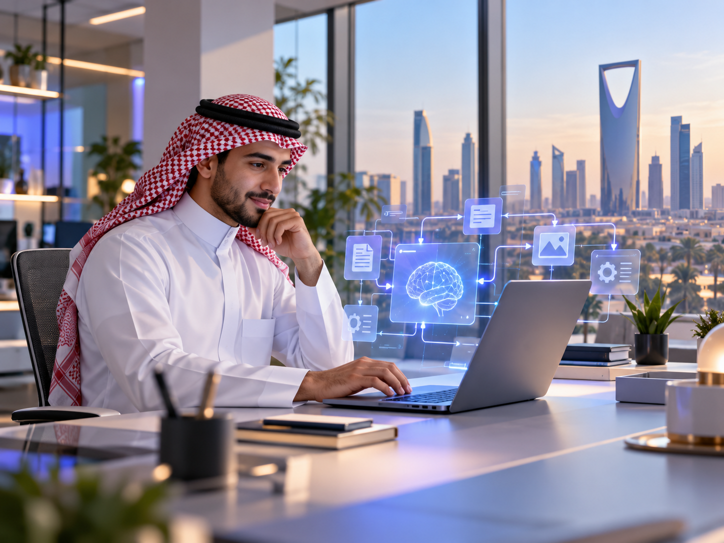 Saudi entrepreneur using AI automation
